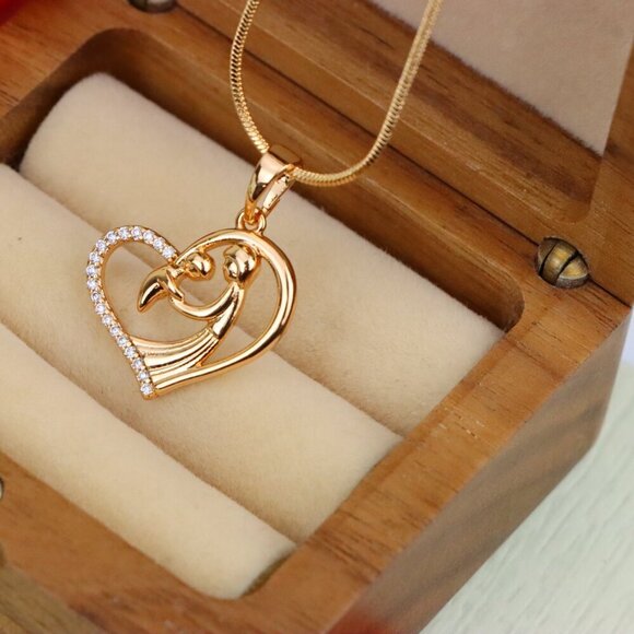 "Rose Gold Mother and Child Heart Pendant with Sparkling Detail, XPPT1327 - Picture 9 of 13